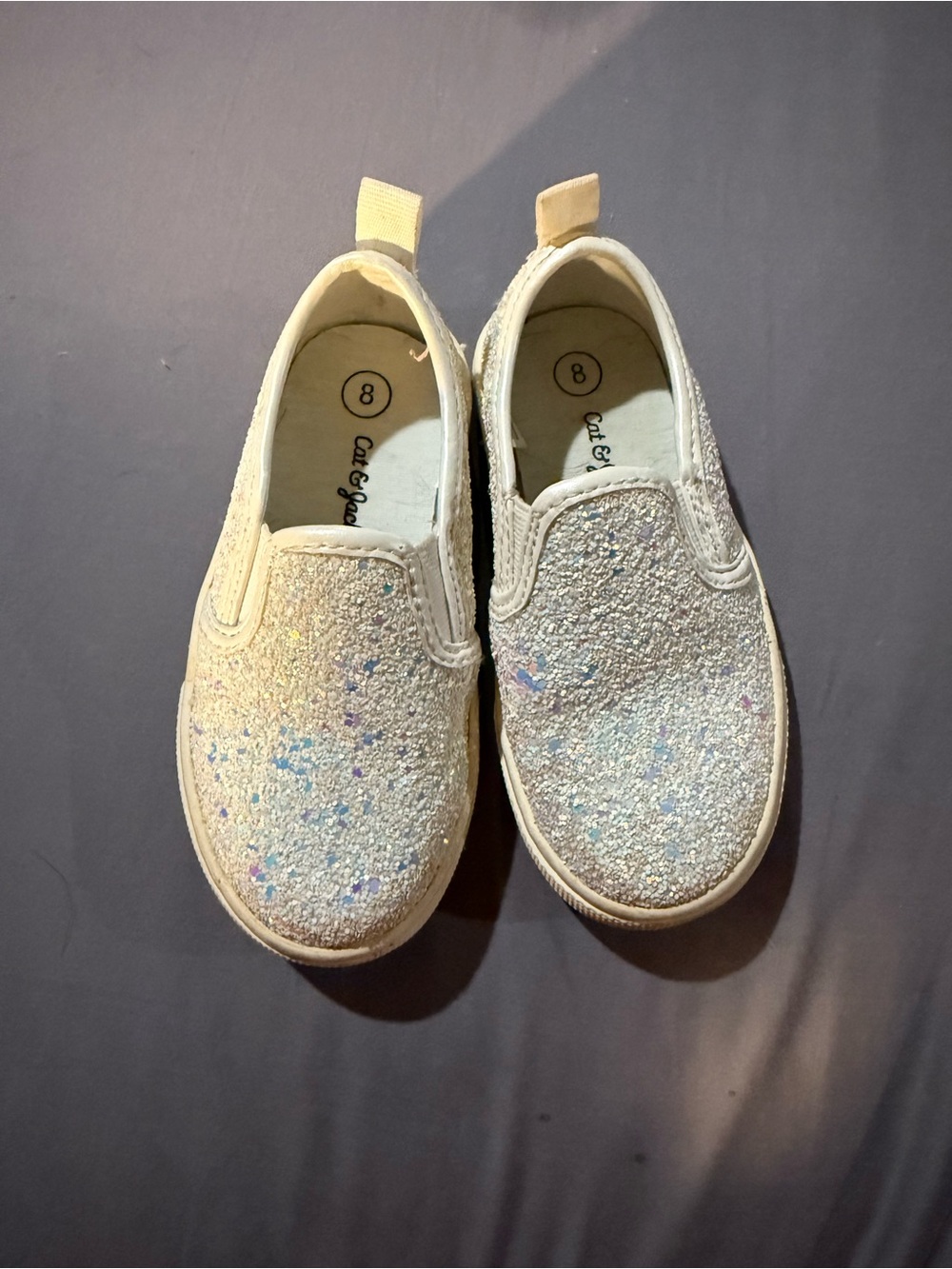 Cat & Jack white Glitter Slip-On Sneakers with Iridescent Sparkle